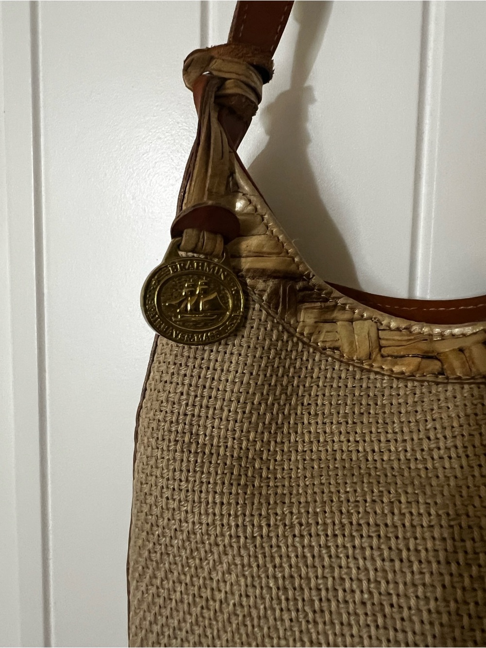 Woven Straw Shoulder Bag in Natural Brown